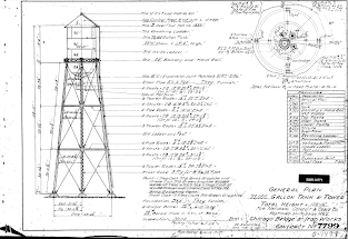 An as-built drawing of the water tower from the 1920s-1930s
