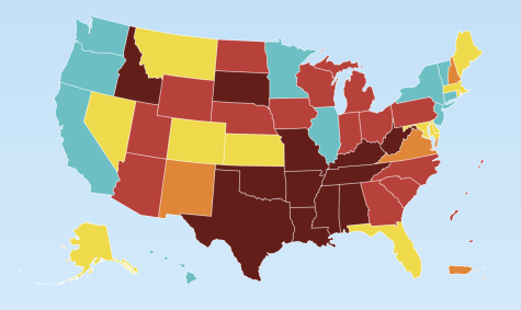 Image provided by the Center for reproductive rights depicting the varying states abortion laws since the overturning of Roe.

Blue - Abortion access expanded since the banning
Yellow- Allowed but no changes made
Orange- Not Protected
Red- Hostile
Dark red - Illegal
*credit: Center for Reproductive Rights